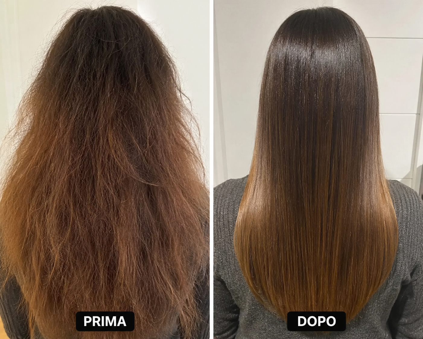 Prima e dopo capelli crespi con Hair Pro