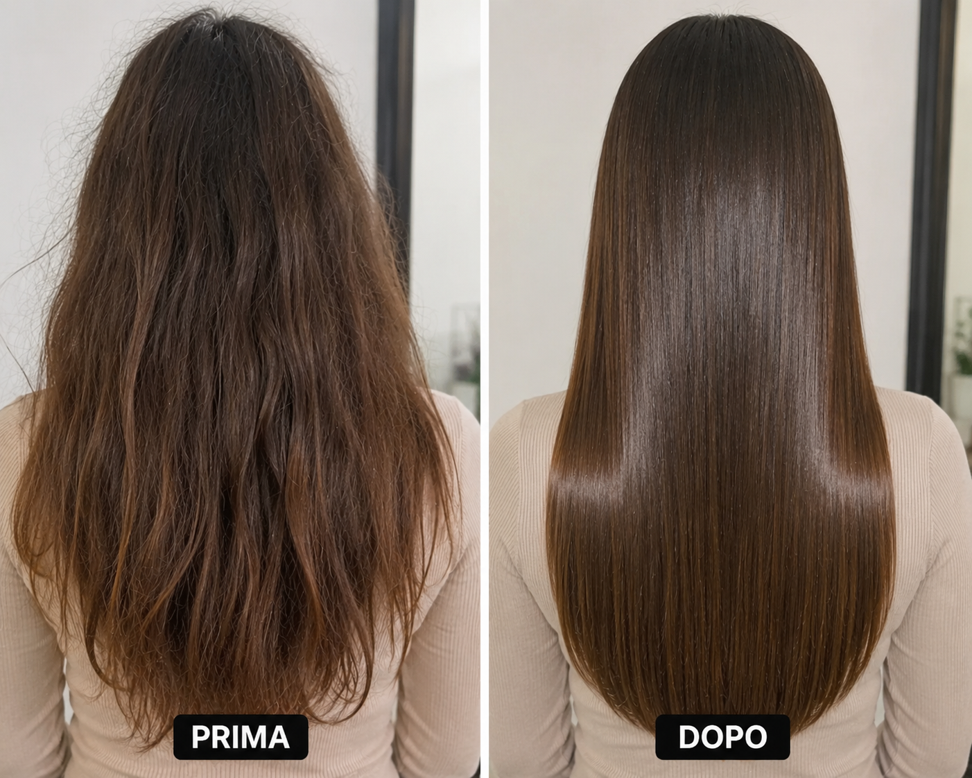 Capelli lisci e luminosi dopo Hair Pro