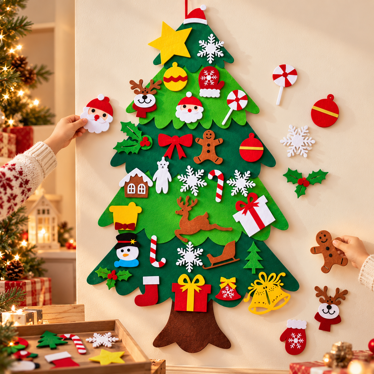 Albero in feltro con decorazioni riposizionabili