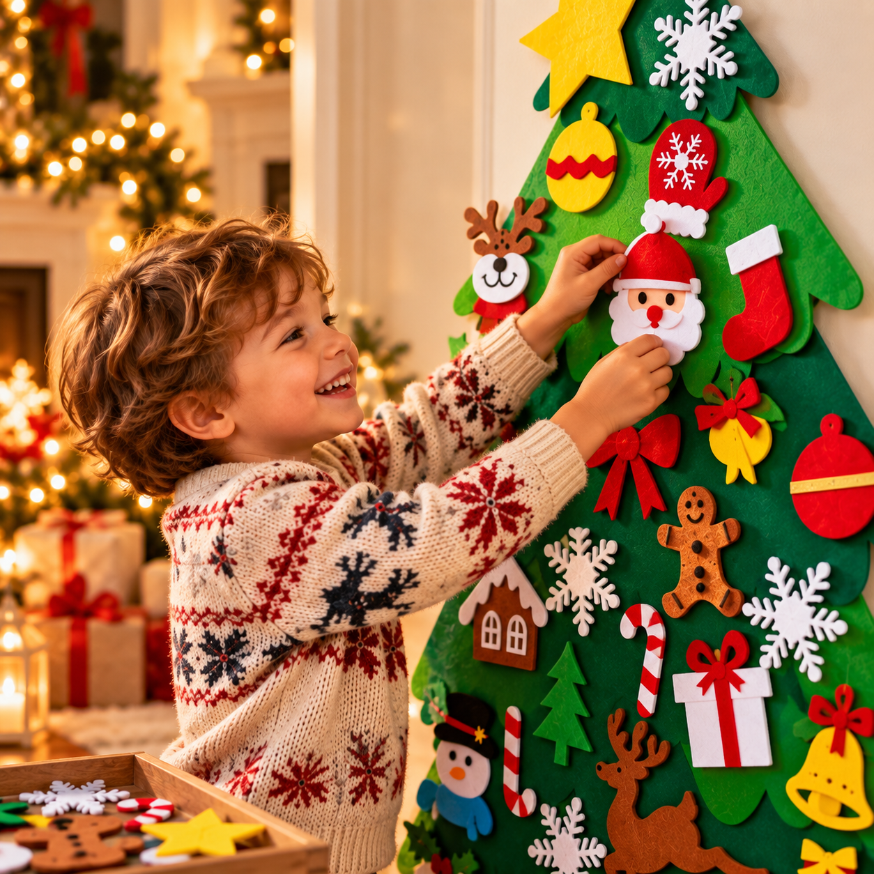 Bambino che sceglie le decorazioni